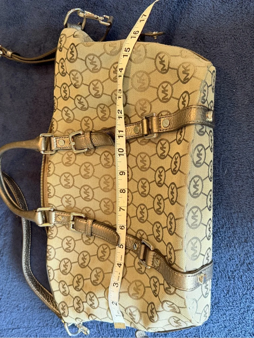 Michael Kors Beige Monogram Satchel with Bronze Trim